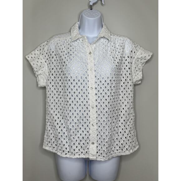 Coldwater Creek Tops - Vintage Coldwater Creek Button Up Eyelet Top Womens M 10/12 White Boho Fairycore
